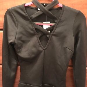 Black Tight Bodysuit Sexy Cleavage